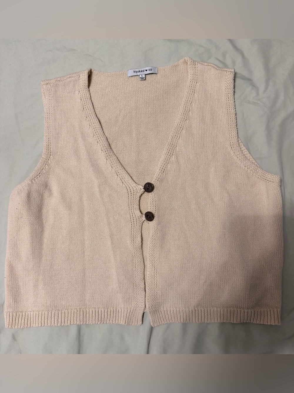 Hooked Up Cream Knit 2 Button Vest size large